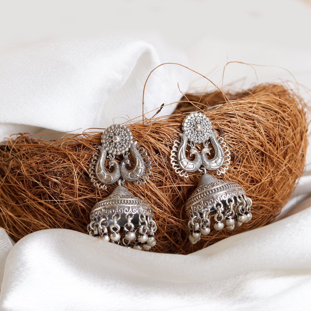 Oxidised Peacock Jhumka-0