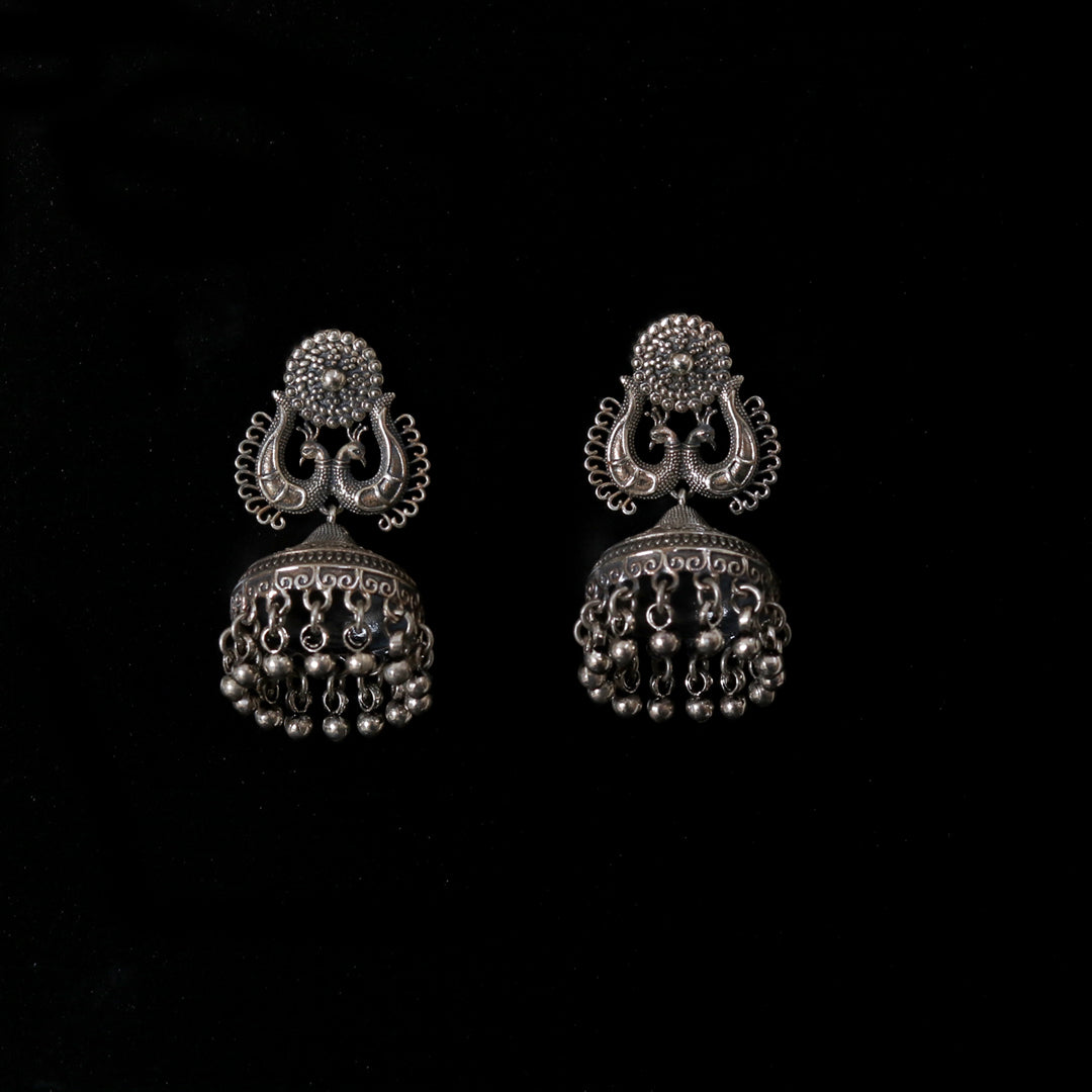 Oxidised Peacock Jhumka-1