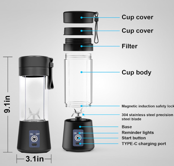 6 Blade Usb Juicer Bottle-Portable